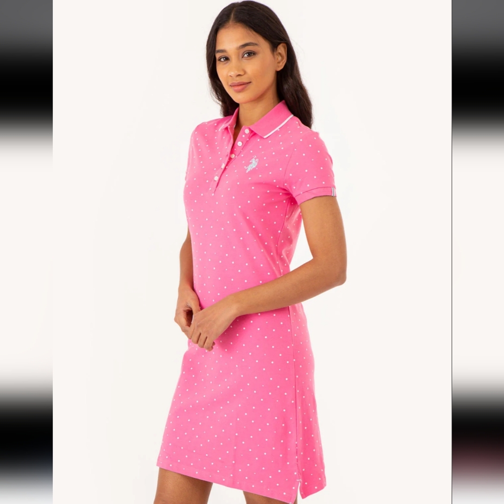 BNWT US Polo Assn. Pink Dress with White Polka Dots